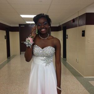 Long white gown with floral bottom & sequence top